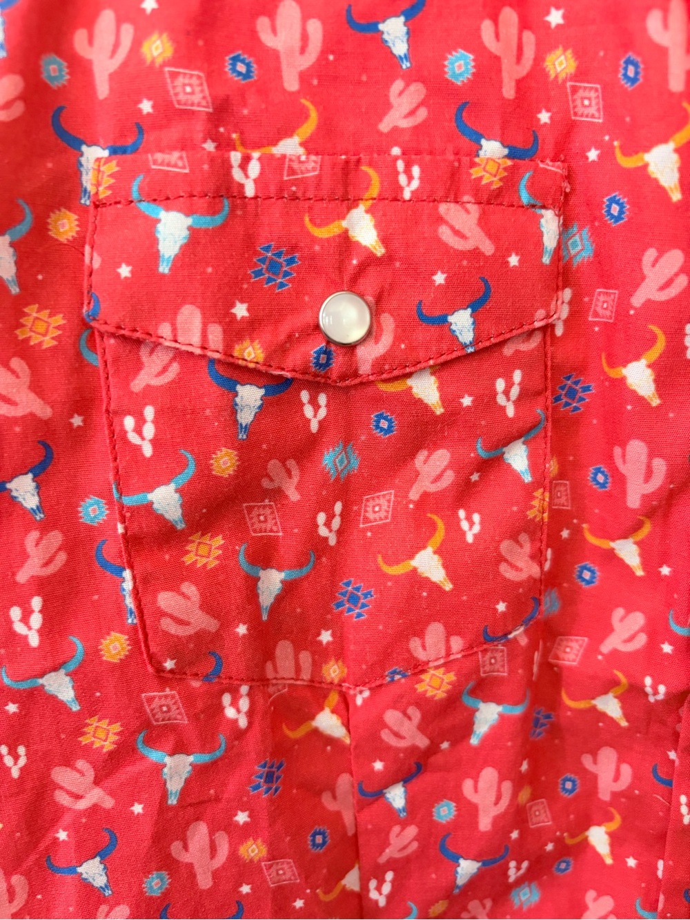 Kids Red Western Cactus cattle Print pearl button long sleeve shirt
